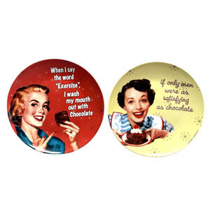 2008 Retro Novelty Chocolate Dessert Plates 8.25" Lot of 2 Yellow Red Starburst